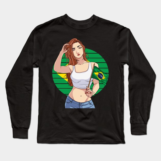 Brazilian Girl Brazil Flag Brasileira Pride Long Sleeve T-Shirt by Noseking